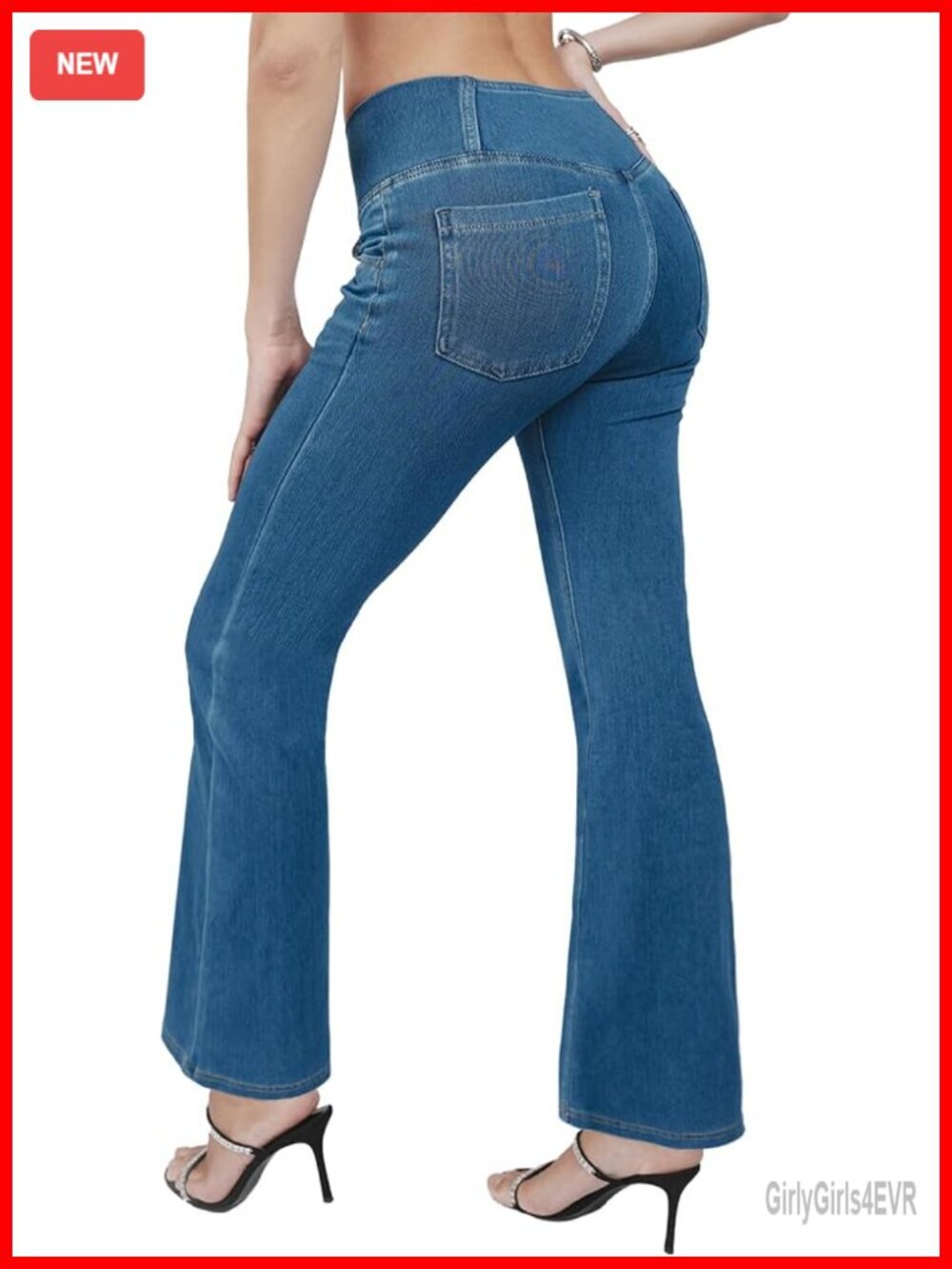 High Waisted Bell Bottom Flare Jeans with Pockets Tummy Control Pull On